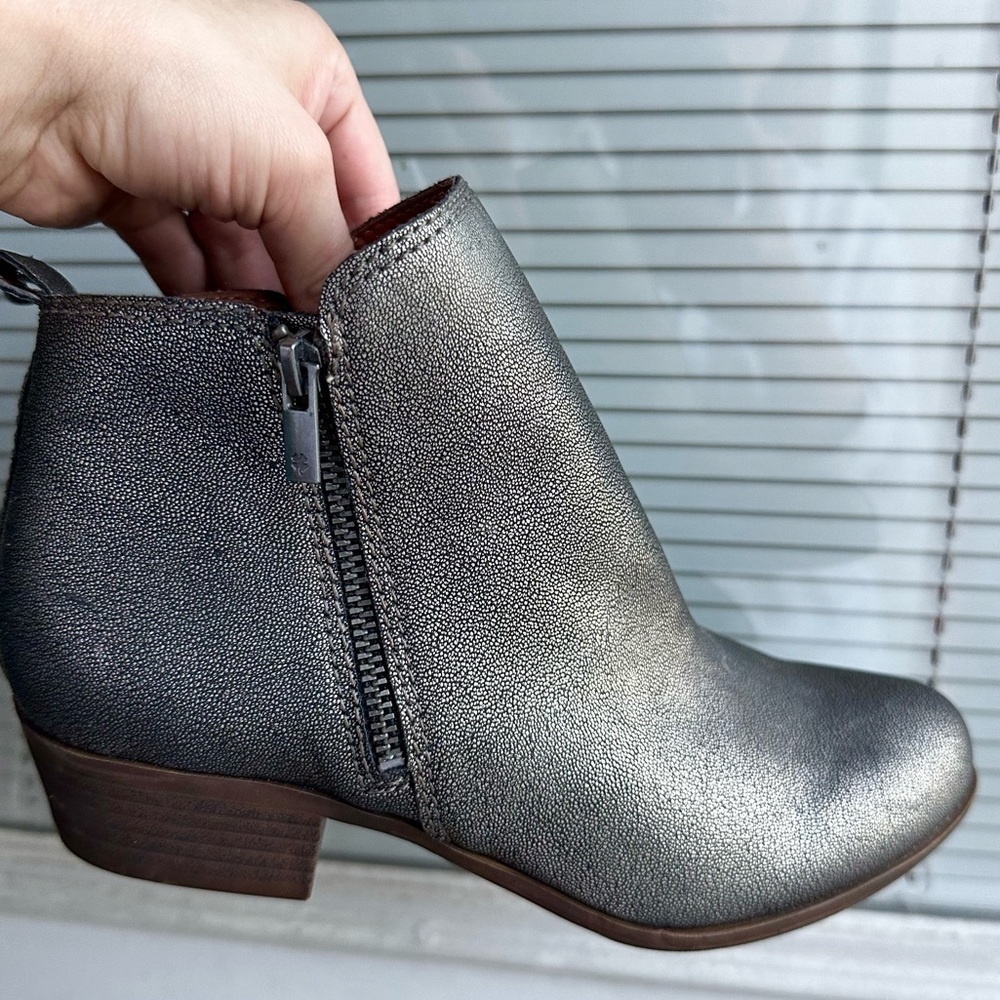 Lucky Brand Women's Basel Boot Pewter Leather Ankle Boots